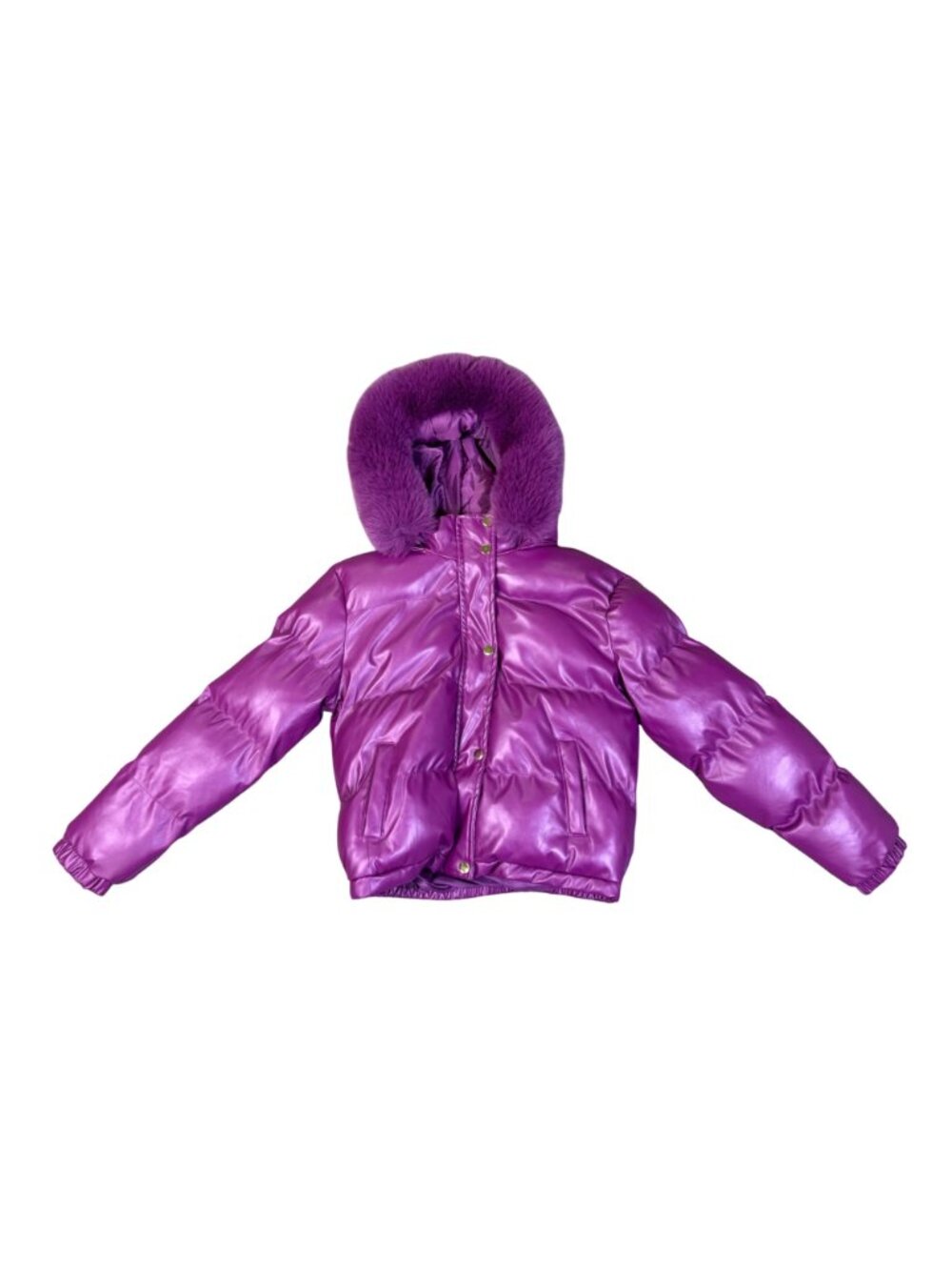 Fashion Nova Girls Purple Puffer Coat Faux Fur Hood Size 14 Y2K Winter - Picture 5 of 11